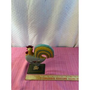 Rooster figure art metal on stand farm house style decor 4x7.5"
